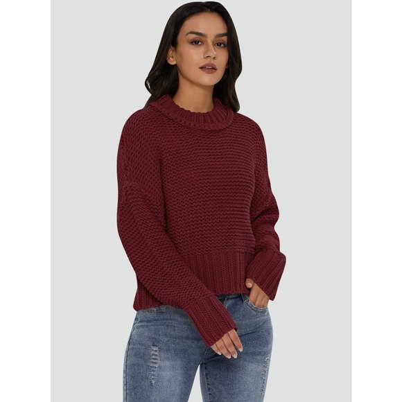 Women's Crewneck Chunky Knit Batwing Long Sleeve Loose Pullover Sweaters Tops - Picture 4 of 6